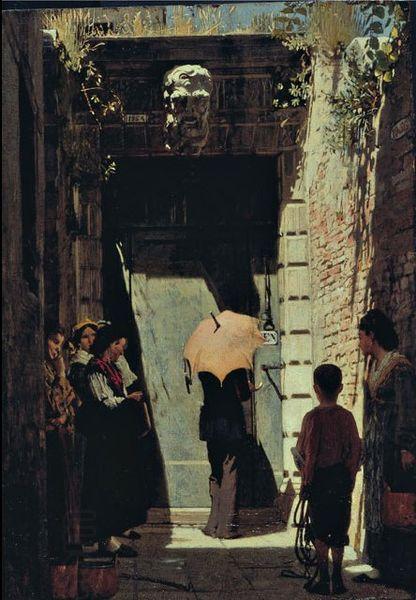 Giacomo Favretto Ingresso di una casa patrizia a Venezia oil painting picture